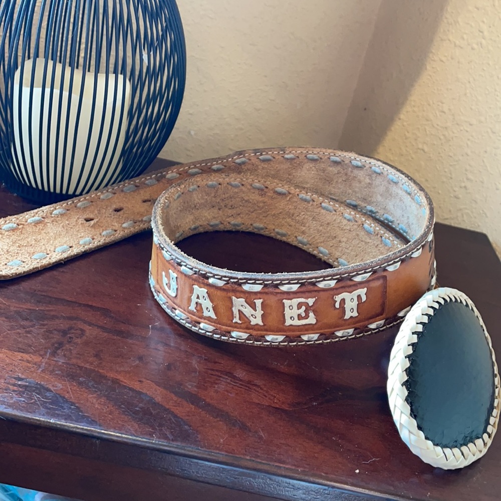 Buckstitch Leather Belt with Buckle